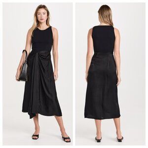 Tanya Taylor Reid Satin Mixed-Media Midi-Dress